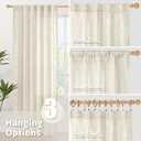 YoungsTex Linen Curtains 48 Inch Length, Short Semi Sheer Drapes with Rod Pocket Back Tab Light Filtering for Kitchen Bathroom Windows, 2 Panels, 30 X 48 Inch