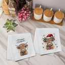 Christmas Highland Cow Kitchen Towels Set of 2, Highland Cow Christmas Decorations Hand Towels for Bathroom Farmhouse 16x24 Inches
