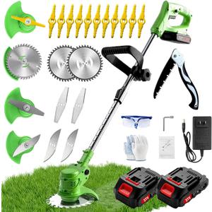 Weed Wacker, Battery Powered Weed Wacker with 2 X 21V 2000mAh Batteries, Electric String Trimmer, 3 in 1 Lightweight Grass String Trimmer Brush Cutter, Stringless Weed Trimmer for Home Gardens