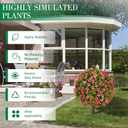 25" Artificial Boxwood Topiary Ball Trees with Rose Pink Flowers, Set of 2 UV Resistant No Fade Outdoor Faux Plants with Ground Spike, Fake Shrubs for Garden, Patio, Porch, Yard, Indoor Decor