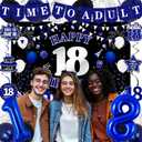 18th Birthday Decorations for Boys Girls, Blue Black Happy 18th Birthday Party Decorations, Time To Adult Birthday Banner, Foil Balloons 18, Backdrop, Balloons, Hanging Swirls, Birthday Card Set 43pcs