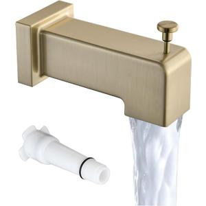 Slip On Diverter Tub Spout, Sleek Square Design for Bathroom, Fits 1/2" Copper Pipe (5/8" OD), Child-Safe Rounded Edges, Easy Installation, Brushed Gold