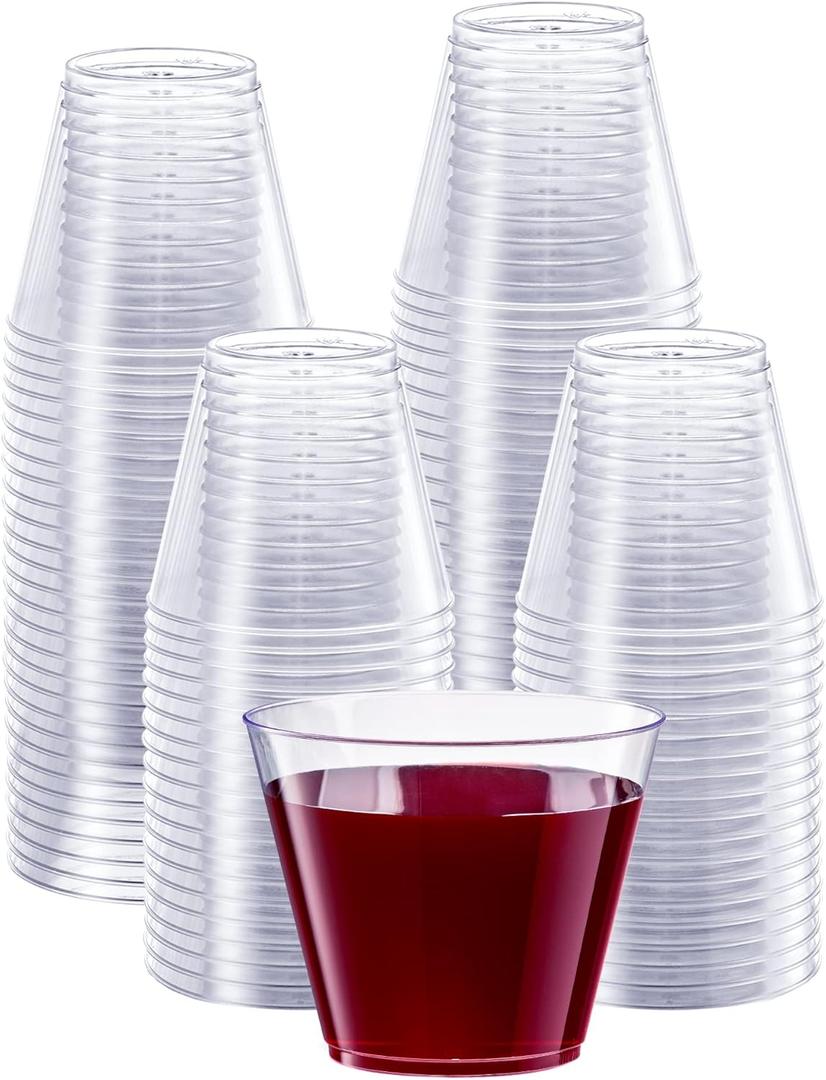 Clear Hard Plastic Cups/Tumblers [9 oz. Squat - 200 Count] Small Disposable Party Cocktail Glasses
