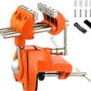 MAXMAN Clamp Bench Vise with Post Universal, Woodworking Vise, 360 Heavy Duty Cast Steel, Table Clamp Vise with Swivel Base for Workbench DIY Projects, Handcraft Creations (Orange)