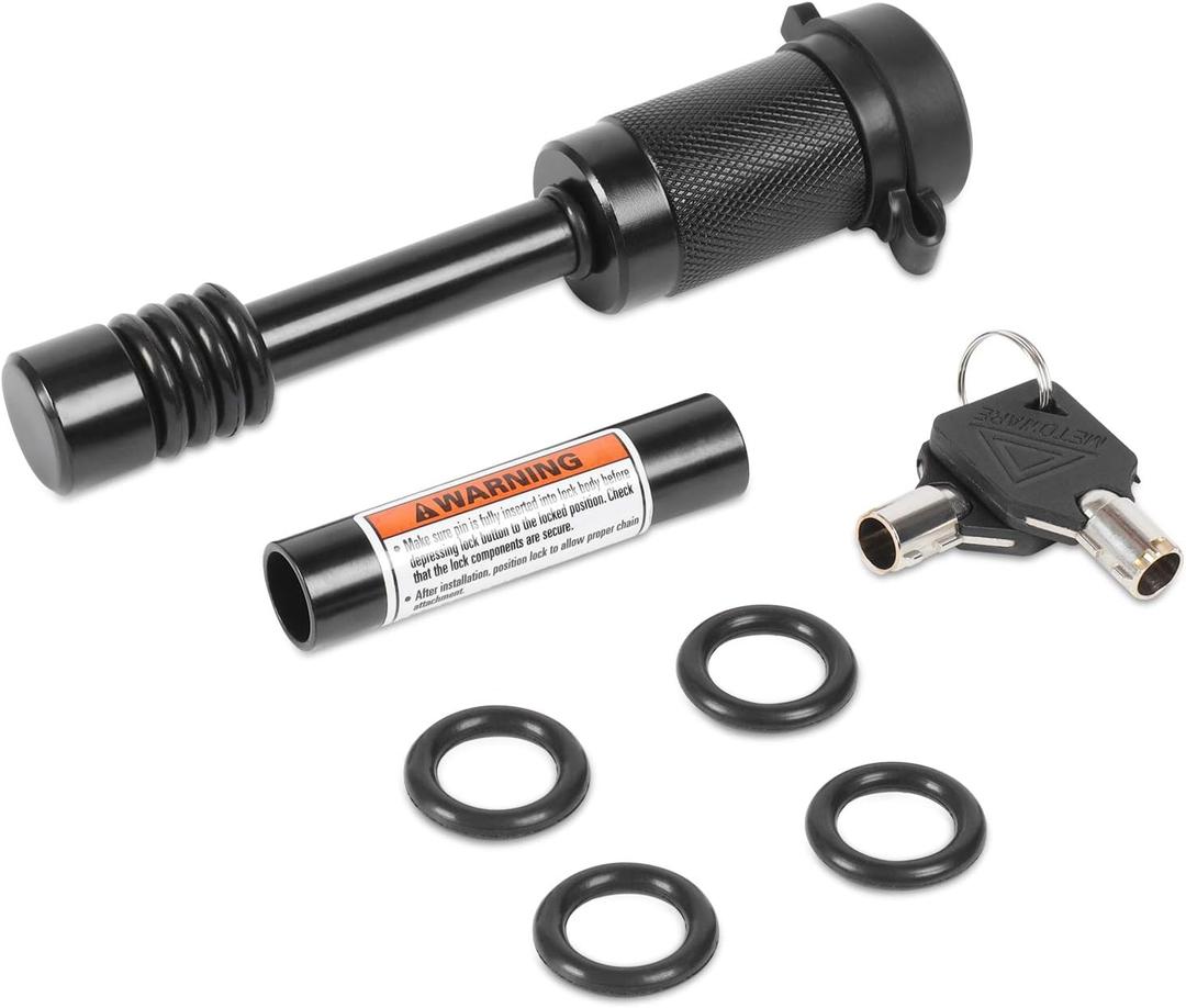 METOWARE Heavy Duty Trailer Hitch Pin Lock, 1/2" Diameter Lock Pin with 5/8" Adaptor and 8 Anti-Rattle Rubber O-Rings, Fits 2" Receiver Tubes and Class I-V Receivers (1 Pack)