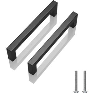 10 Pack 6-1/4 inch (160mm) Hole to Hole Center Matte Black Cabinet Pulls Stainless Steel Kitchen Cabinet Handles - Square Dresser Handles Drawer Pulls