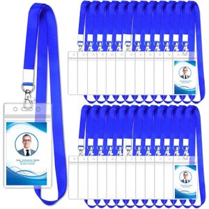50 Pcs Teacher Lanyard with ID Holder, Vertical Name Badge Holders with Pack Lanyards, ID Card Holder with Lanyard for School Office Cruise (Blue)