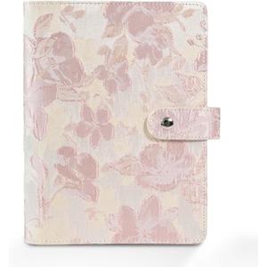 Aesthetic A5 6 Ring Binder Refillable Notebook Budget Binder Magnet Closure Fabric Pink Peach Blossom Binder 5.5 x 8.5 Loose Leaf Planner with 7 Tabbed Dividers for Women School Office