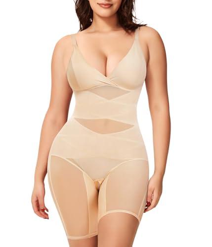 KUMAYES Shapewear Bodysuit for Women - Tummy Control Butt Lifter Fajas Body Shaper V-Neck Body suit Waist Trainer.L