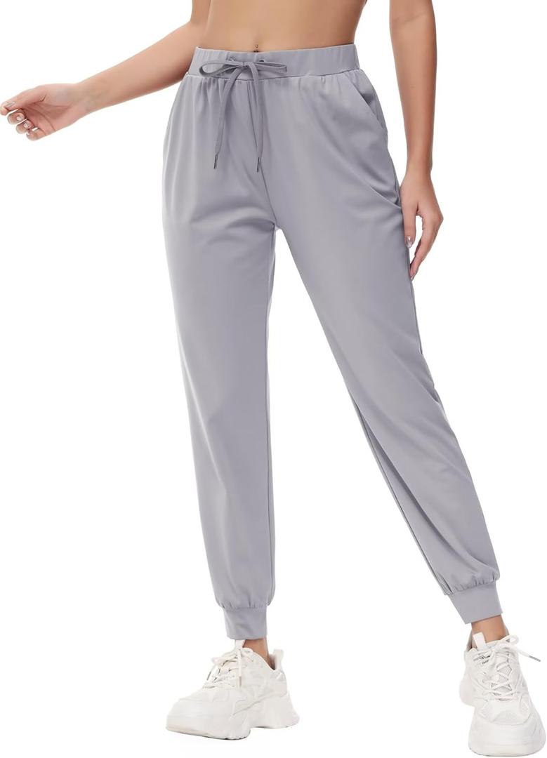 Yundobop Women's Joggers Pants Running Sweatpants with Pockets Drawstring Athletic Tapered Pants for Lounge, Yoga Dusty Grey, Size: M
