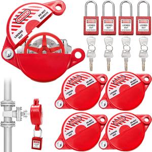 Foraineam Water Spigot Lock Device and Safety Padlock, 4 Sets, Rotating Secure Gate Valve Lockout Device for 1 to 2-1/2 Inch Dia Valve Handles, Outdoor Faucet, Hose Bib Locks, Propane Tank Lock