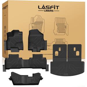 LASFIT Floor Mats&Trunk Mat&Backrest Mats for Acura Mdx 2014-2020 (Fit 7 Seater,Not fit Hybrid), Cargo Mat All Weather TPE Mats Custom Fit Floor Liner for Mdx 1st&2nd&3rd Row Car Mats & Cargo Liner