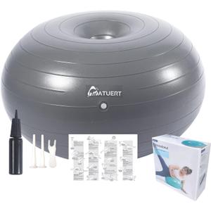 ATUERT Fitness Donut With Hand Pump, Stability and Strength Exercise, Core and Balance Training Inflatable Donut Ball Chair Cushion Seat For Classroom Home and Gym Workout (Gray)