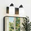 VINLUZ 2 Light Black Vanity Lighting Fixture for Bathroom Decor Classic Industrial Wall Light with Milky White Glass Shades for Porch Workshop