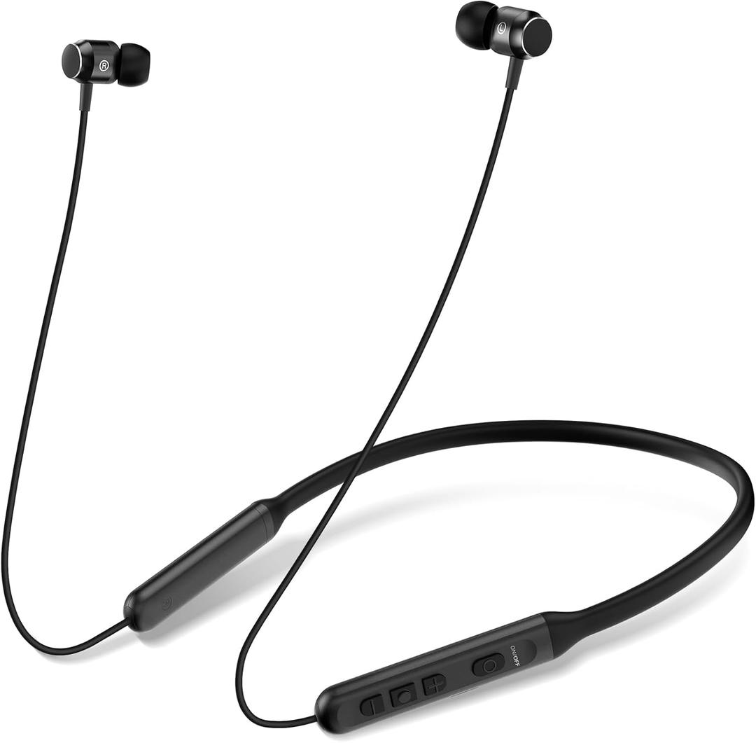 Neckband Bluetooth Headphones, Wireless Bluetooth 6.0 Earbuds with Microphone, Comfortably Light, Deep Bass Earphones 35H Playtime, IPX5 Waterproof, Magnetic Headset for Workout (Black)