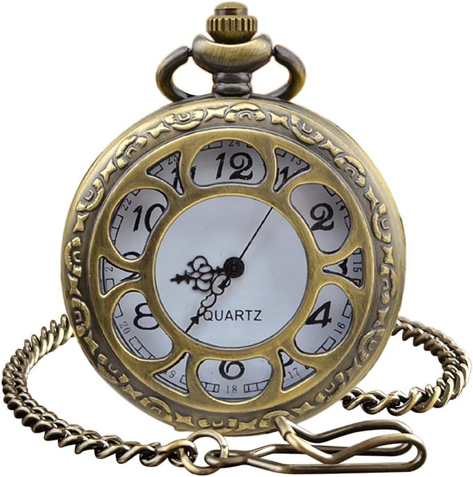 RNONDRY Vintage Quartz Pocket Watch for Men Women Skeleton with Chain & Necklace Gift for Birthday Christmas