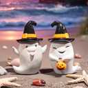 Halloween Decorations Ghost Statues Collectible-Figurines - Halloween Decor Indoor Cute Boo Ghost Sculpture Resin White Ghost With Black Hat Party Supplies Set of 2, 2.5*2*3.5 inch Newman House Studio