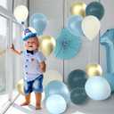 Dusty Blue Balloons Kits - 64pcs Sea Blue Balloons 12 Inch Birthday Balloon SlateBlue Ivory White Metallic Gold Balloon Sets for Boys Baby Shower Gender Reveal Wedding Party Decorations