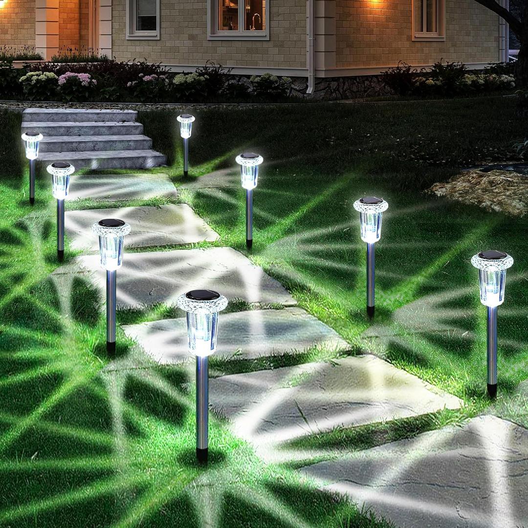 Solar Lights Outdoor, 15 Pack Waterproof Stainless Steel Solar Stake Lights for Pathway Garden Yard Path Walkway Driveway Lawn Patio Outside Decor, Cool White