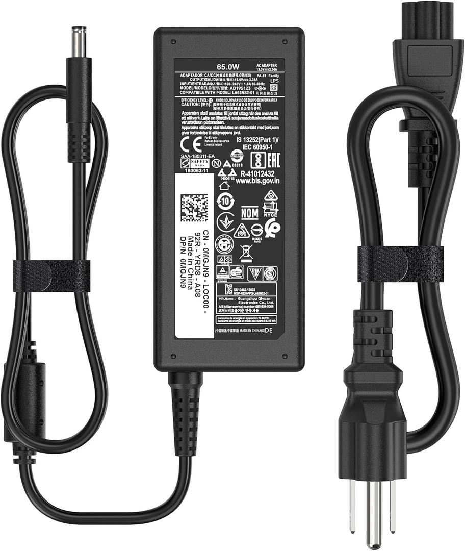 65W 45W AC Laptop Charger Compatible with Dell Inspiron 15 13 5368 5378 7347 7348 7359 3558 3567 5558 5559 5567, Latitude 3490 3590, XPS 13 9350 9360, Vostro 3558 3559, 4.5mm Small Black Tip Adapter