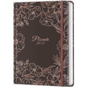 2026 Planner, 12 Month Weekly and Monthly Calendar 2026, Hardcover Daily Agenda Planners from Jan. to Dec, Habit Tracker Journal with Ribbon Bookmark 5.75" x 8.4"(Gold Flower)