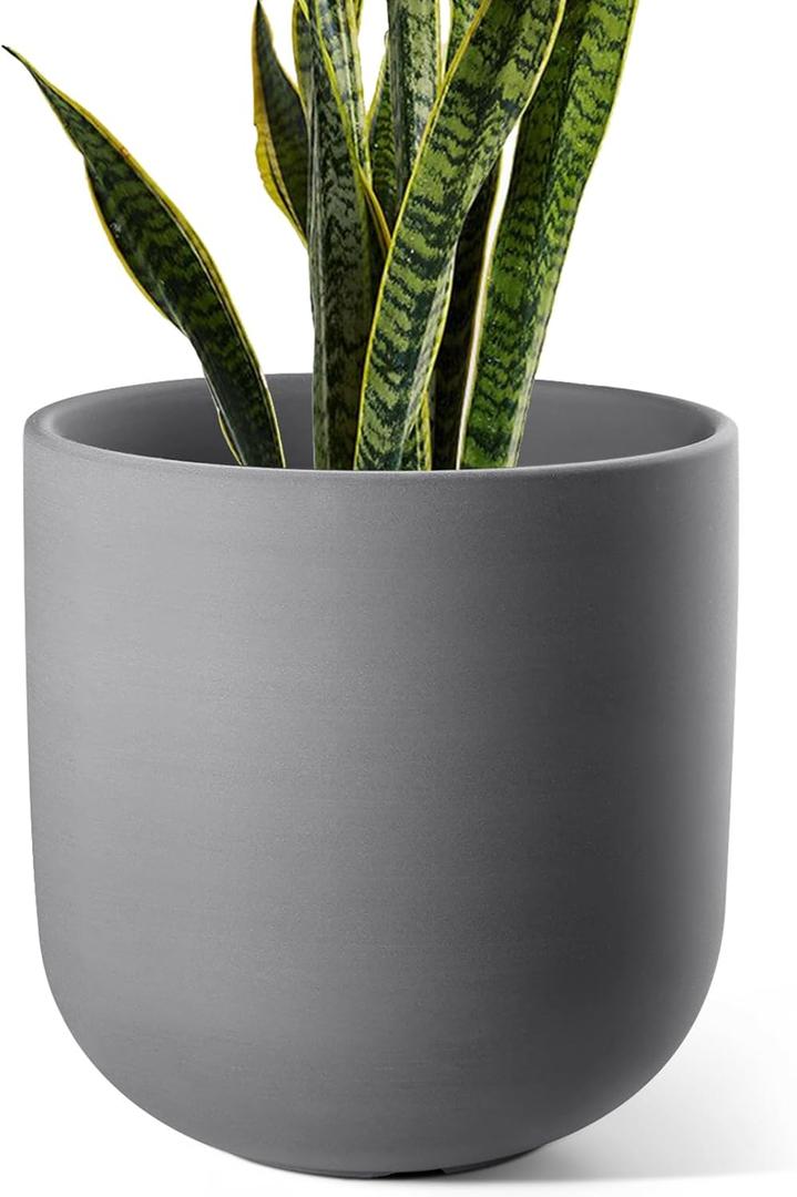 LE TAUCI 10 Inch Plant Pot, Ceramic Pots for Plants with Drainage Hole and Rubber Plug, Plant Pots Indoor for Home Garden Patio Office, Cylinder Planters for Indoor Plants, Charcoal Gray