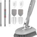 SetSail Floor Scrub Brush, 3-In-1 Tile Tub Floor Scrubber with 52-inch Adjustable Long Handle Shower Cleaner Brush and 4 Detachable Replacement Brush Heads for Cleaning Bathroom Kitchen Tub Tile, Grey (Gray)