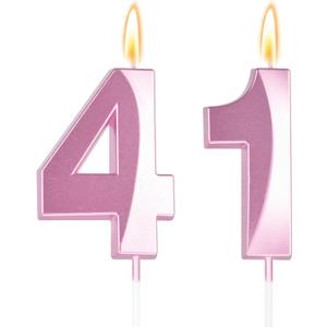 Large 2.76 inch Number Candles 41 Birthday Decorations for WomenPink 41 Candle for 41st Birthday Decorations for Her, Rose Gold 41st Cake Topper for 41 Year Old Party Decoration, Decor Supplies