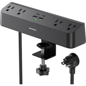 Desk Clamp Power Strip with PD30W USB-C, HANYCONY 5Ft Extension Cord, Desk Edge Mount Charging Station, Surge Protector with 4 Outlets 4 USB Ports(2 USB C), Home Office Gaming Accessories Essentials