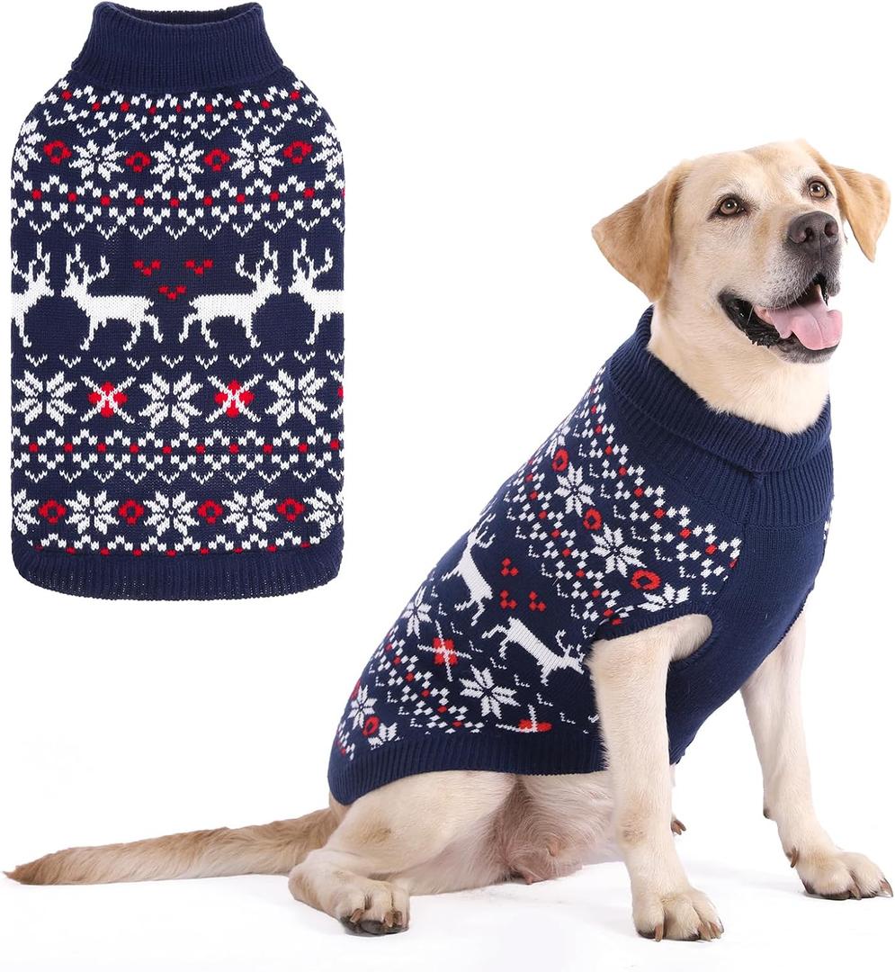 KOOLTAIL Christmas Dog Sweater, Cold Weather Pullover Classic Knitwear, Reindeer Snowflake Pattern Thick Warm Winter Pet Clothes, Cable Knit Sweaters for Small Medium Large Dogs Boy Girl, Navy Blue M