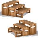 6 Pcs Wood Risers Display Stands, 2 Set Wooden Risers for Table Display, 3 Tier Rectangular Riser Display Stand Wooden for Cupcake, Desserts, Perfume, Collections, Jewelry Showcase