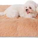 Bedfolks Plush Waterproof Dog Crate Bed, Removable Washable Cover, Faux Fur, Fluffy Kennel Bed 23"x18", Camel