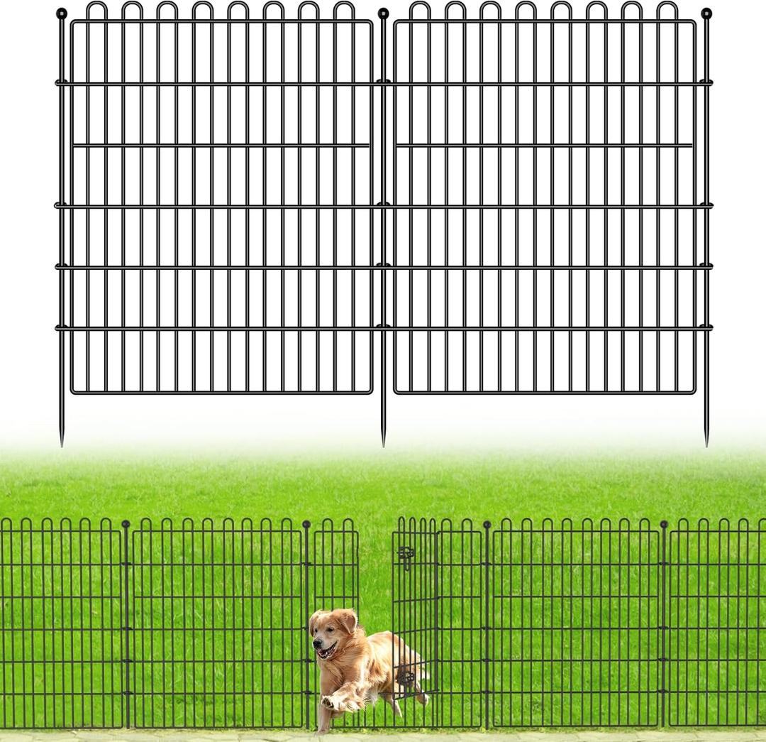 10 Panels No Dig Decorative Garden Fence with Gate for Yard, 32 in(H) X 23.6 ft(L) Animal Barrier Fencing for Outdoor Dog, Metal Portable Garden Fences for Borders, Pets, Landscape, Temporary Fence