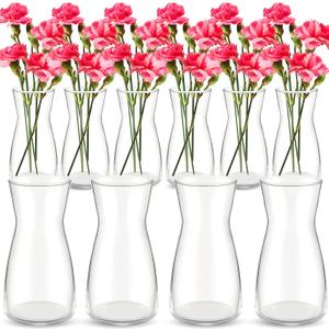 Thenshop 10 Pcs 8'' Tall Clear Flower Vase Wide Mouth Crystal Glass Boho Decorative for Centerpieces Bulk Tall Vase for Flower Bouquets Rustic Home Decor Wedding Housewarming Gift (Clear)