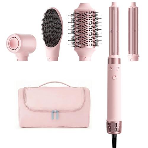 MESCOMB Dual Voltage Hot Air Styler Wrap - 5 in 1 Hair Dryer Brush with Fast Drying Blow Dryer, Styling, Straightening & Volumizing with Travel Bag (100V–240V) -Pink