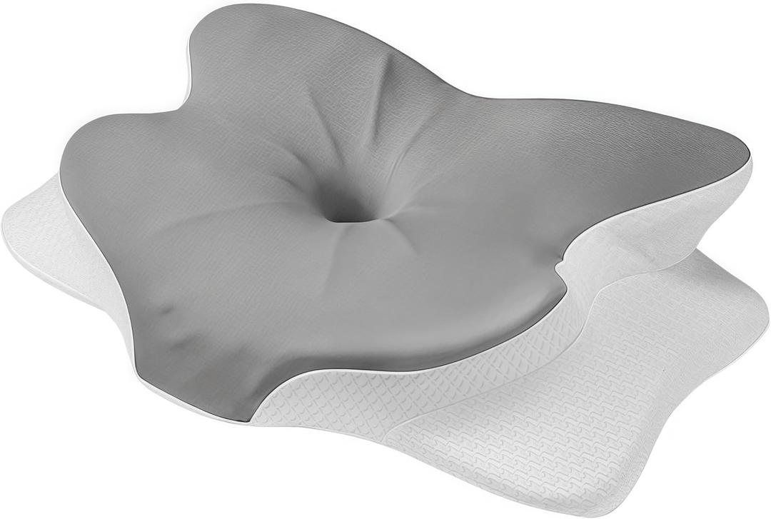 Neck Pillow: relieves Pain Two Height Options Cooling Memory Foam Orthopedic Bed Pillow. (Gray)