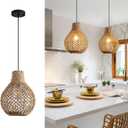 2-Pack Rattan Pendant Light Fixture, Bohemian Handmade Woven Bamboo Wicker Suspension Farmhouse Chandelier for Kitchen Island Bedroom Living Room (11.03inch)