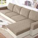 VANSOFY Couch Cushion Covers for Sectional Sofa, Stretch Jacquard Couch Seat Cushion Covers, Individual Washable Furniture Protector Sofa Slipcovers for Pet (3Pc Seater or Back Cover, Khaki) 8.2"D x 7.8"W x 1.9"H