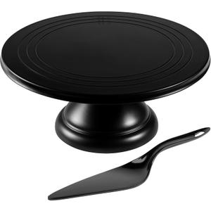 Large Cake Stand 12 Inch with Cake Spatula, Round Bamboo Fiber Cupcake Dessert Stand, Cake Decorating Display Stand for Birthday Parties, Weddings, Baby Shower and Other Events, Black