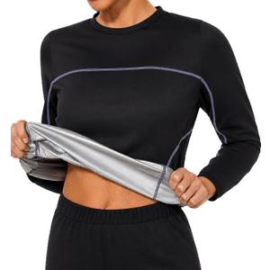 SEXYWG Sauna Jackets for Women Long Sleeve Sauna Suit Crew Neck Sweat Shirt | Silver Heat-Trapping Lining| Long Sleeve Coverage| Lightweight Sweat Top| Gym, Running & Training Use| Sweat-Enhancing Top