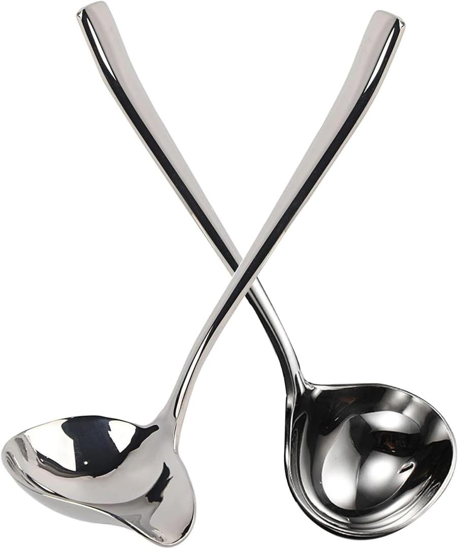 Generic Stainless Steel Small Sauce Ladle, With Pouring Spout Gravy ladle, for Salad dressing and dressings, 7.4Inches 2 Pieces Dishwasher Safe