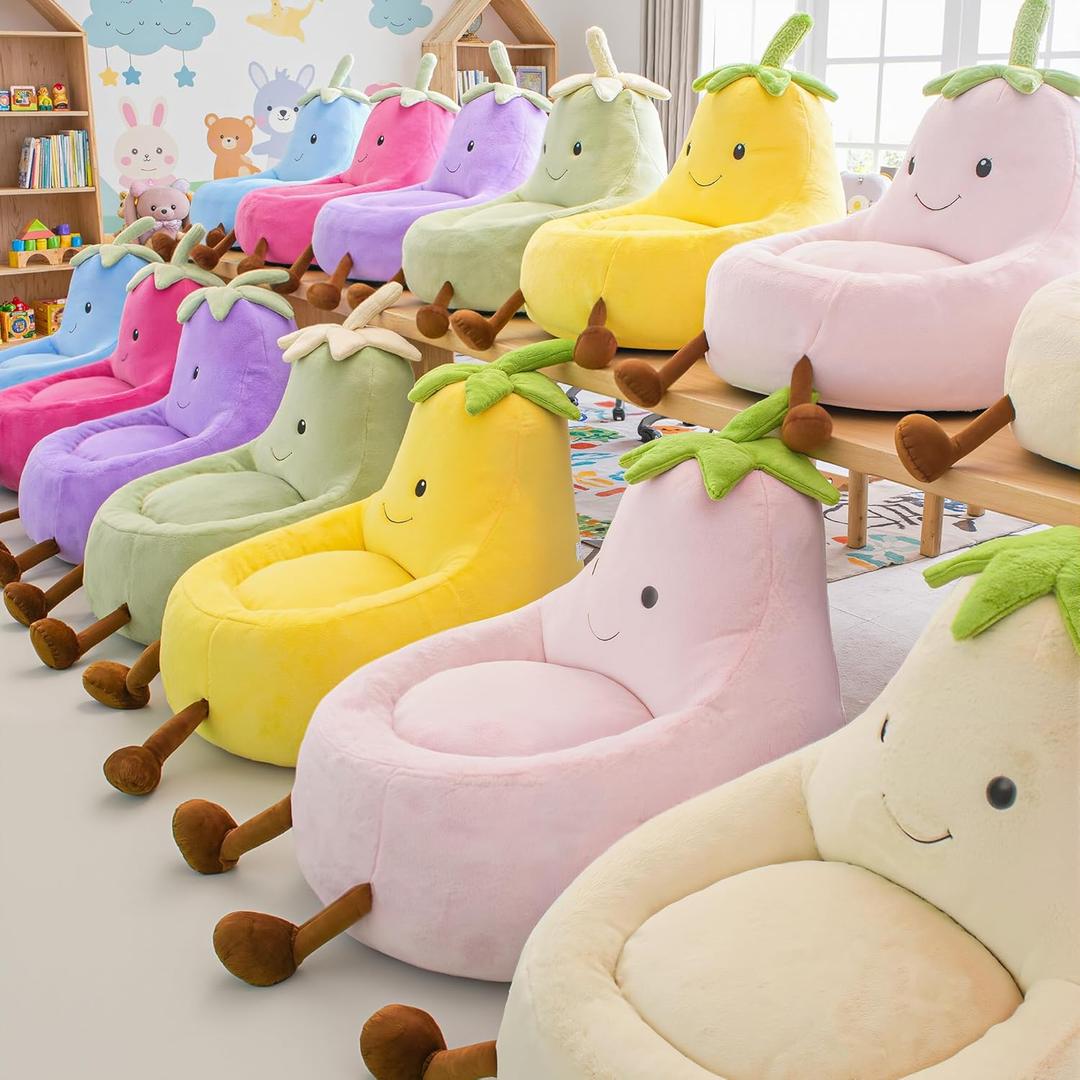 DUMOS Kids Bean Bag Chair, Stuffed Toddler Couch with Faux Rabbit Fur Cover for Teens & Kids, Comfy Lazy Sofa Chair for Reader, Living Room, Bedroom, Aged 4-12 Years, 31 Inch, Beige