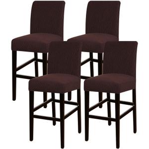 Turquoize Stretch Bar Stool Cover Counter Stool Pub Chair Slipcover for Dining Room Cafe Barstool Slipcover Removable Furniture Chair Seat Cover Jacquard Fabric with Elastic Bottom Set of 4, Brown