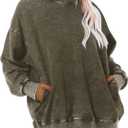 Wrenpies Oversized Vintage Hoodie for Women Cotton Loose Fit Baggy Hooded Sweatshirt Trendy Basic Acid Wash Pullover Top (Green, XXL)