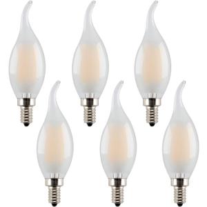 LED Candelabra Bulb 6W Dimmable, 60W Equivalent, Vintage Classic Edison Style, Frosted Glass Light Bulbs, C35/CA10 Flame Tip, E12 Base, Soft White 2700K, Pack of 6