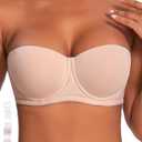 Strapless Bras for Women Large Breasts with Clear Straps, No Harm No Burn Cup 34D (Beige)
