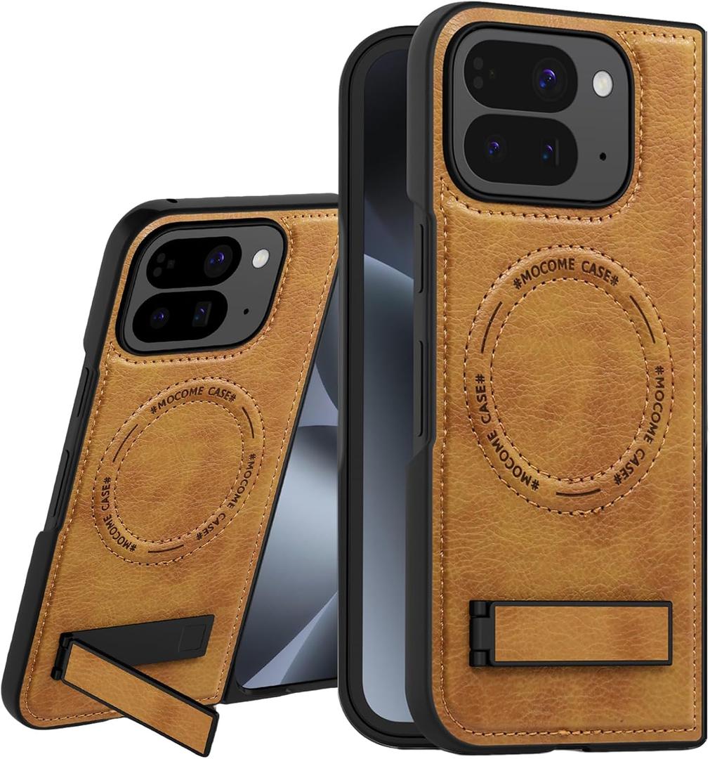 for Google Pixel 10 Pro Fold Magnetic Case, PU Leather Compatible with Magsafe Wireless Charging Case with Kickstand Slim Shockproof Protective Cover for Pixel 10 Pro Fold JD Brown