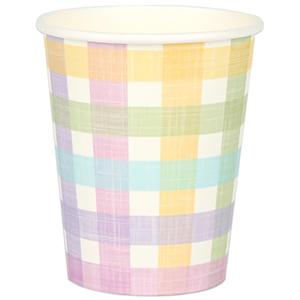 AllReal 100Pcs Pastel Gingham Paper Cups Spring Easter Plaid Party Cup 9oz Checkered Disposable Picnic Drinking Cup for Picnic BBQ Birthday Baby Shower Garden Party Supplies