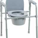 Drive Medical Folding Steel Bedside Commode Chair - Portable 3-in-1 Toilet Solution - Adjustable Height - 7.5 Qt Bucket Included - Durable Powder-Coated Steel Frame - Supports up to 350 Lb