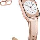 Leather Band Compatible with Apple Watch Bands 38mm 40mm 41mm 42mm Series 10, Elegant Top Grain Genuine Leather Bands Replacement Strap for Apple iWatch Series 10 9 8 7 6 5 4 3 2 1 SE2 SE Women